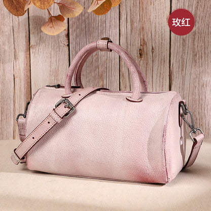 Women's Bag Handmade Genuine Leather Handbag Retro Boston Bag Fashion Shoulder Bag.Pochette 