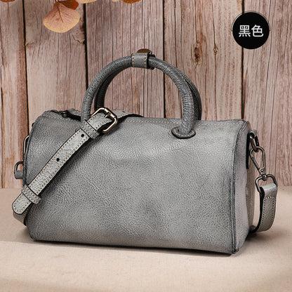 Women's Bag Handmade Genuine Leather Handbag Retro Boston Bag Fashion Shoulder Bag.Pochette 