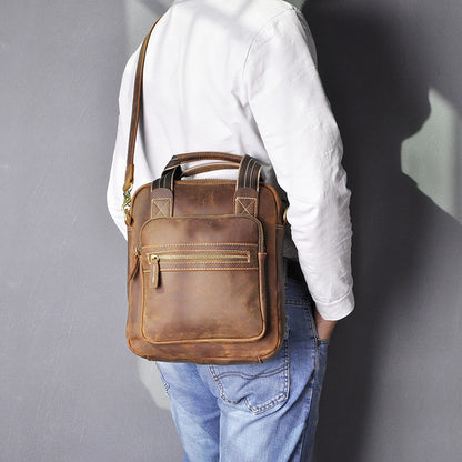 Men's Shoulder Bag Genuine Cowhide Leather Retro Men's Crossbody Bag 