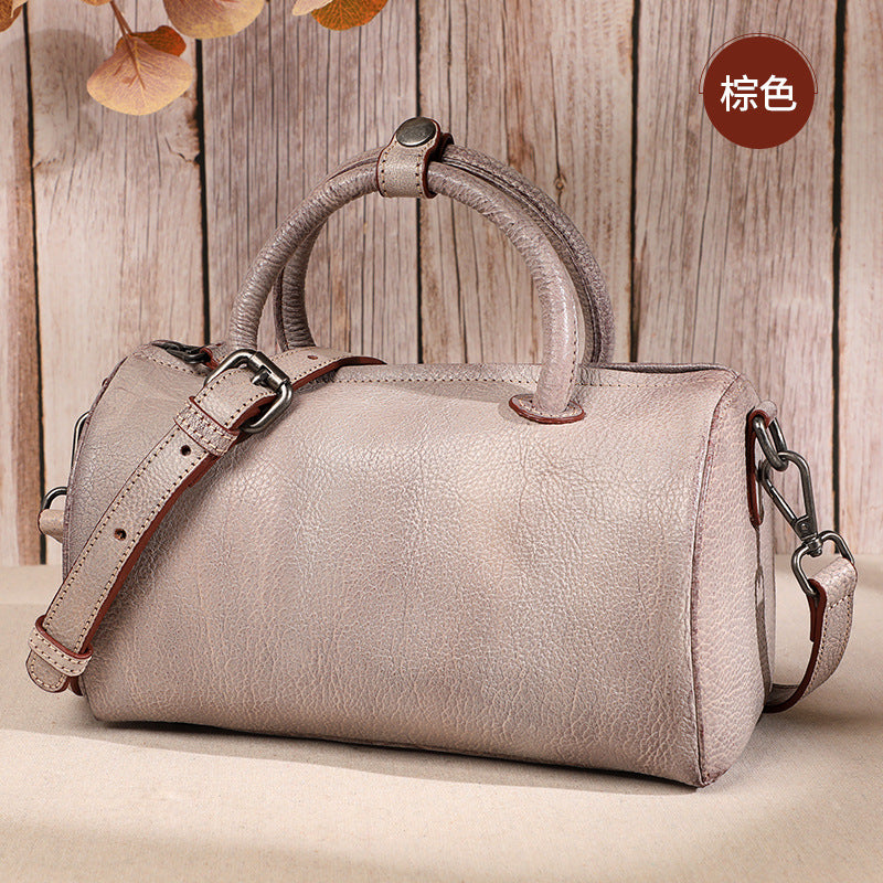 Women's Bag Handmade Genuine Leather Handbag Retro Boston Bag Fashion Shoulder Bag.Pochette 