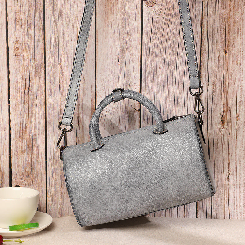 Women's Bag Handmade Genuine Leather Handbag Retro Boston Bag Fashion Shoulder Bag.Pochette 