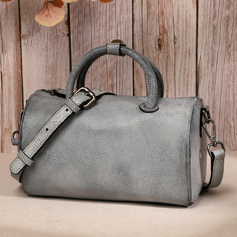 Women's Bag Handmade Genuine Leather Handbag Retro Boston Bag Fashion Shoulder Bag.Pochette 