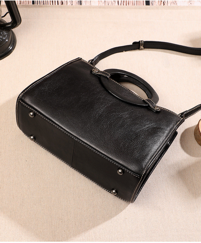 Women's Bag Cowhide Handbag Square Bag Large Capacity Briefcase Shoulder Bag Retro Handbag. Bag