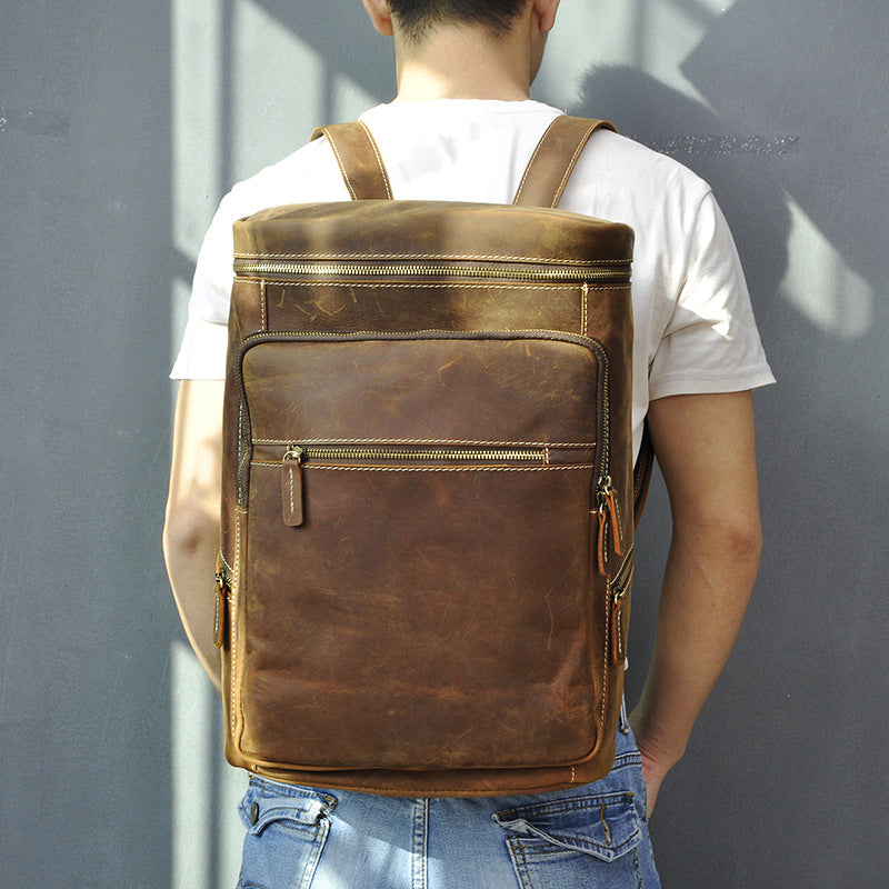 Men's Backpack Cowhide Genuine Leather Large Capacity Retro Outdoor Men Computer Bag