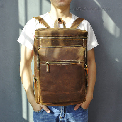 Men's Backpack Cowhide Genuine Leather Large Capacity Retro Outdoor Men Computer Bag