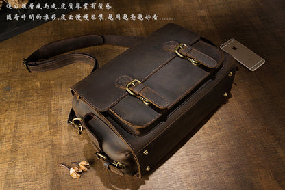 Men's Handbag Handbag Cowskin Genuine Leather Handmade Messenger Bag Crazy Horse Retro Crossbody Shoulder Bag Camera Bag 