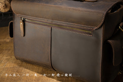 Men's Handbag Handbag Cowskin Genuine Leather Handmade Messenger Bag Crazy Horse Retro Crossbody Shoulder Bag Camera Bag 