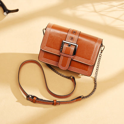 Women's Bag Genuine Leather Chain Bag Fashion Square Bag Simple Retro Elegant Shoulder Bag.Pochette