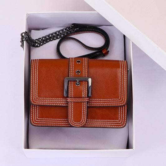 Women's Bag Genuine Leather Chain Bag Fashion Square Bag Simple Retro Elegant Shoulder Bag.Pochette