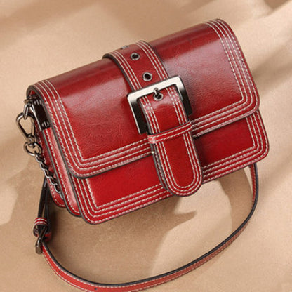 Women's Bag Genuine Leather Chain Bag Fashion Square Bag Simple Retro Elegant Shoulder Bag.Pochette