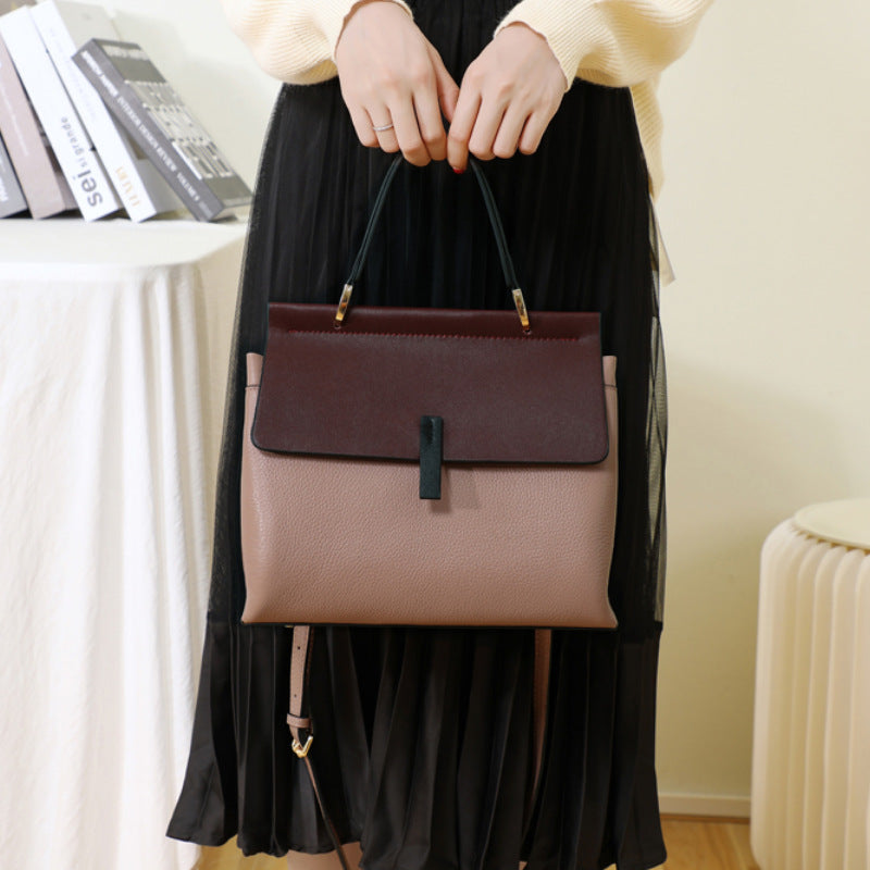 Ladies bag top cowhide fashion handbag color matching simple temperament elegant shoulder bag.Pochette