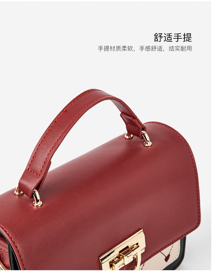 Women's bag Crossbody bag Stylish genuine leather handbag Square bag Color matching Elegant shoulder bag. Pochette