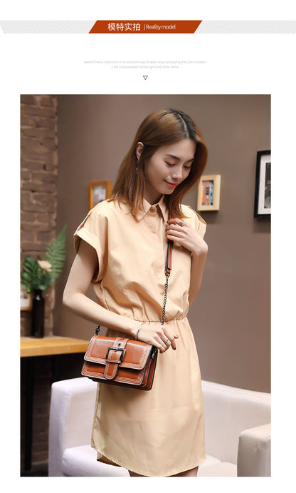 Women's Bag Genuine Leather Chain Bag Fashion Square Bag Simple Retro Elegant Shoulder Bag.Pochette