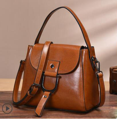 Women's Handbag Retro Genuine Leather Saddle Bag Fashion Shoulder Bag Simple Handbag. Bag