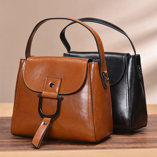 Women's Handbag Retro Genuine Leather Saddle Bag Fashion Shoulder Bag Simple Handbag. Bag