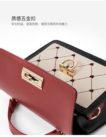 Women's bag Crossbody bag Stylish genuine leather handbag Square bag Color matching Elegant shoulder bag. Pochette