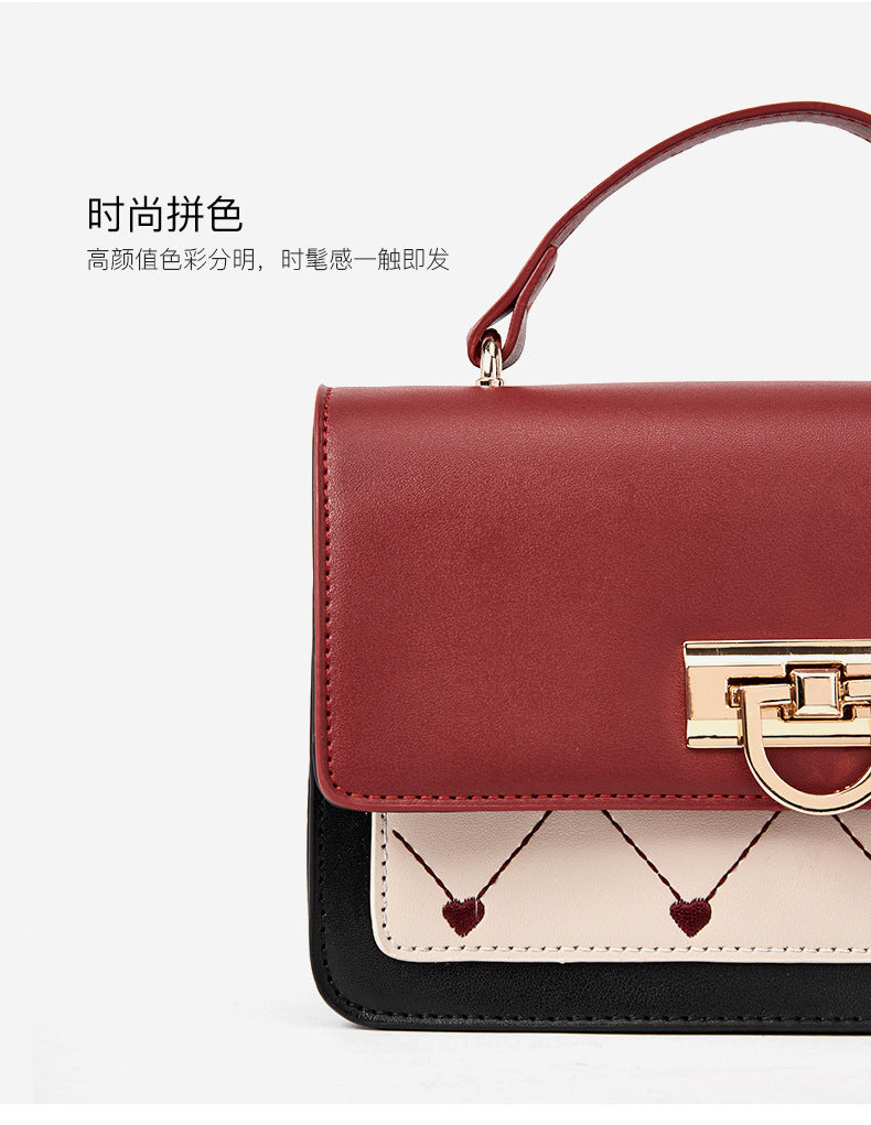 Women's bag Crossbody bag Stylish genuine leather handbag Square bag Color matching Elegant shoulder bag. Pochette