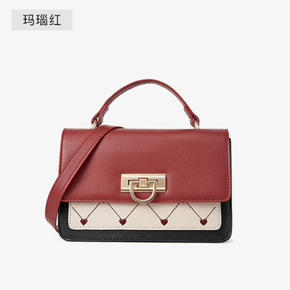 Women's bag Crossbody bag Stylish genuine leather handbag Square bag Color matching Elegant shoulder bag. Pochette