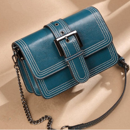 Women's Bag Genuine Leather Chain Bag Fashion Square Bag Simple Retro Elegant Shoulder Bag.Pochette