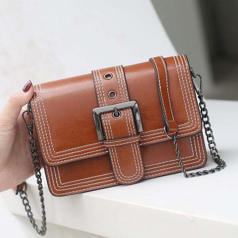 Women's Bag Genuine Leather Chain Bag Fashion Square Bag Simple Retro Elegant Shoulder Bag.Pochette