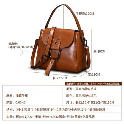 Women's Handbag Retro Genuine Leather Saddle Bag Fashion Shoulder Bag Simple Handbag. Bag