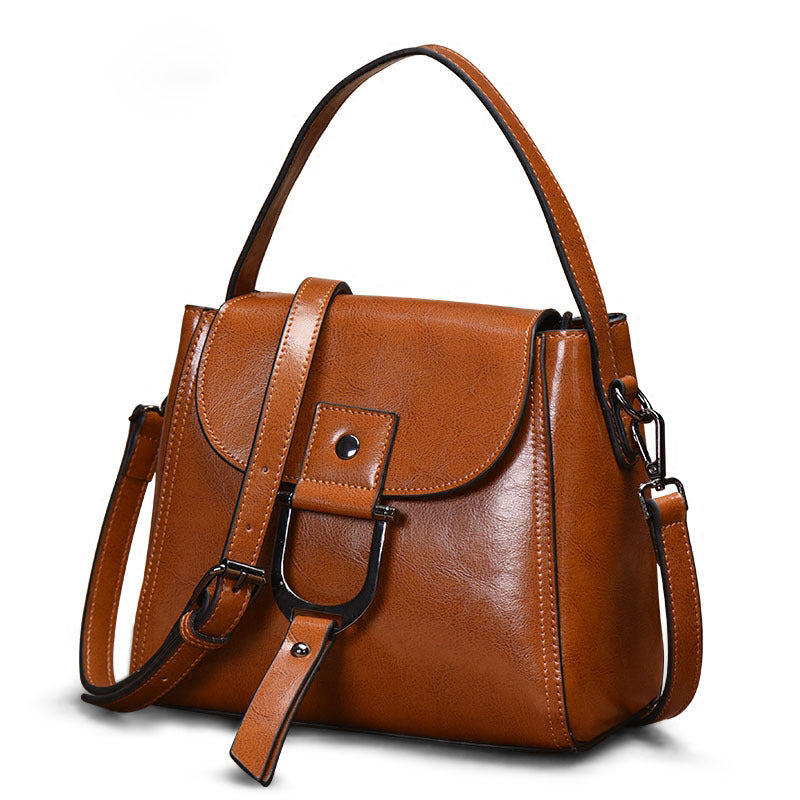 Women's Handbag Retro Genuine Leather Saddle Bag Fashion Shoulder Bag Simple Handbag. Bag