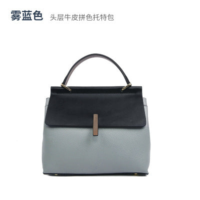 Ladies bag top cowhide fashion handbag color matching simple temperament elegant shoulder bag.Pochette