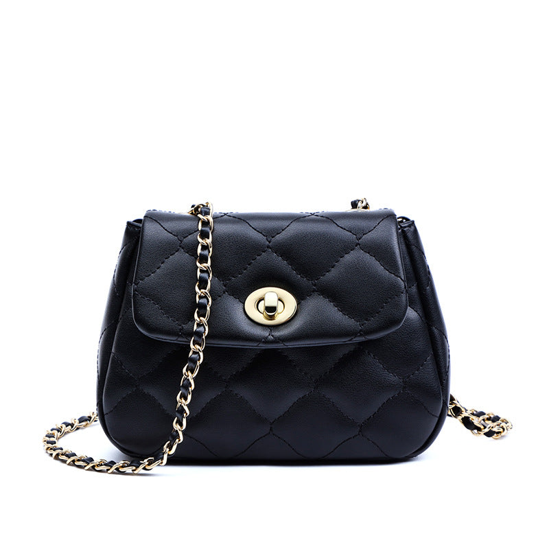 Genuine leather plaid chain bag Crossbody bag Simple elegant Shoulder bag that goes with anything. Pochette