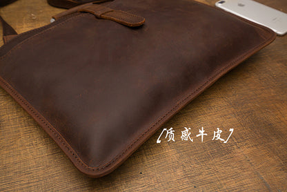 Men's Handbag Handbag Handmade Cowhide Genuine Leather Shoulder Bag Retro Casual Business Briefcase File Bag 