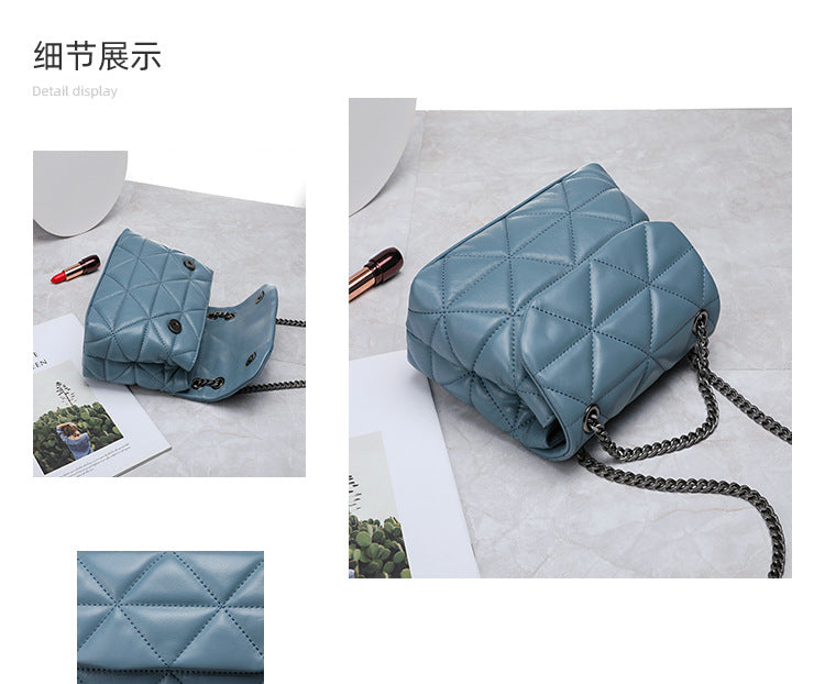 Sheep leather high quality ladies bag crossbody bag genuine leather chain bag fashion check shoulder bag.Pochette