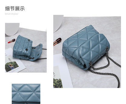 Sheep leather high quality ladies bag crossbody bag genuine leather chain bag fashion check shoulder bag.Pochette