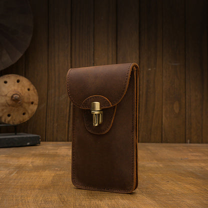 Men's Smartphone Pouch Handcrafted Genuine Cowhide Leather Crazy Horse Multifunctional Waist Pouch Men's Mini Bag 