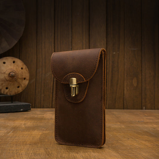 Men's Smartphone Pouch Handcrafted Genuine Cowhide Leather Crazy Horse Multifunctional Waist Pouch Men's Mini Bag 