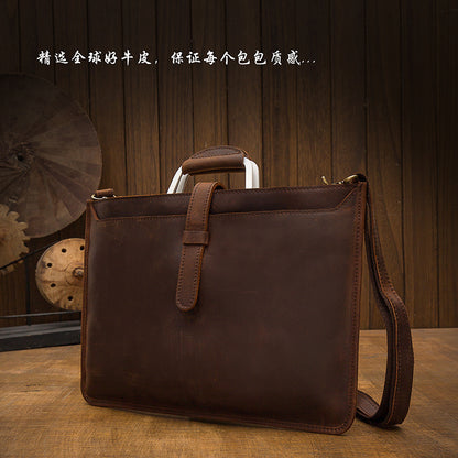 Men's Handbag Handbag Handmade Cowhide Genuine Leather Shoulder Bag Retro Casual Business Briefcase File Bag 