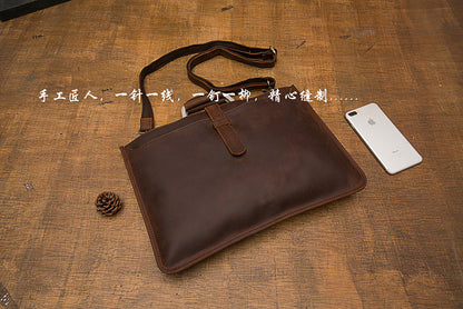 Men's Handbag Handbag Handmade Cowhide Genuine Leather Shoulder Bag Retro Casual Business Briefcase File Bag 