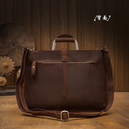 Men's Handbag Handbag Handmade Cowhide Genuine Leather Shoulder Bag Retro Casual Business Briefcase File Bag 