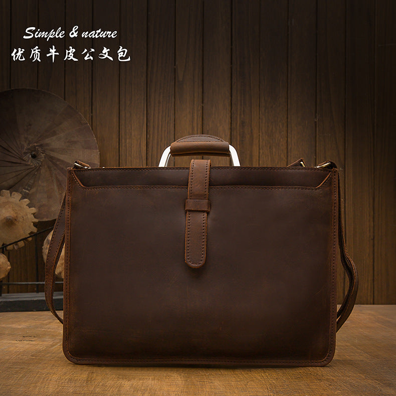 Men's Handbag Handbag Handmade Cowhide Genuine Leather Shoulder Bag Retro Casual Business Briefcase File Bag 