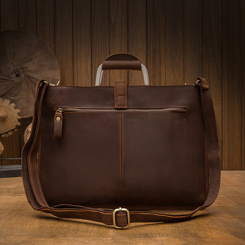 Men's Handbag Handbag Handmade Cowhide Genuine Leather Shoulder Bag Retro Casual Business Briefcase File Bag 