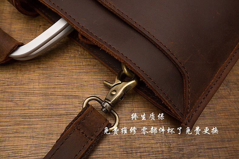 Men's Handbag Handbag Handmade Cowhide Genuine Leather Shoulder Bag Retro Casual Business Briefcase File Bag 