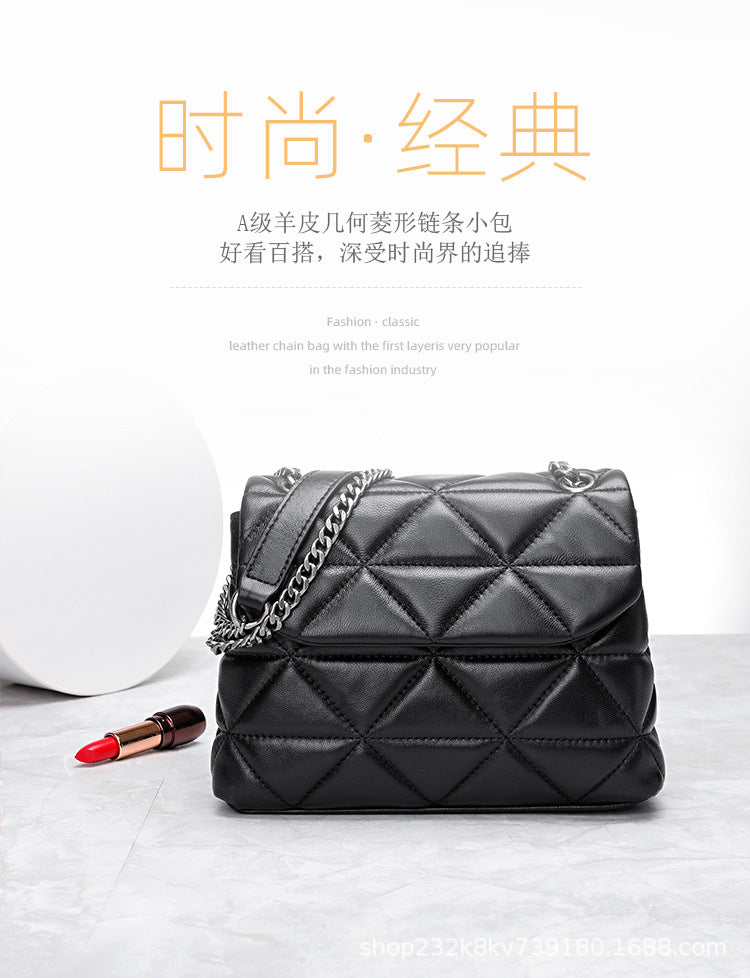 Sheep leather high quality ladies bag crossbody bag genuine leather chain bag fashion check shoulder bag.Pochette