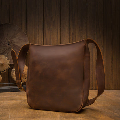 Men's Shoulder Bag Genuine Cow Leather Crazy Horse Handmade Unique Korean Fashion Casual Crossbody Bag 