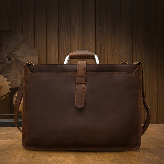 Men's Handbag Handbag Handmade Cowhide Genuine Leather Shoulder Bag Retro Casual Business Briefcase File Bag 