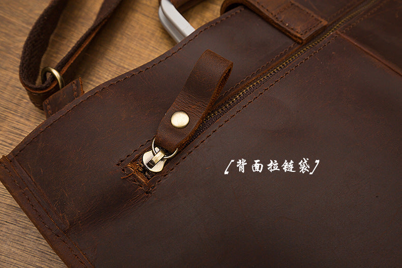 Men's Handbag Handbag Handmade Cowhide Genuine Leather Shoulder Bag Retro Casual Business Briefcase File Bag 