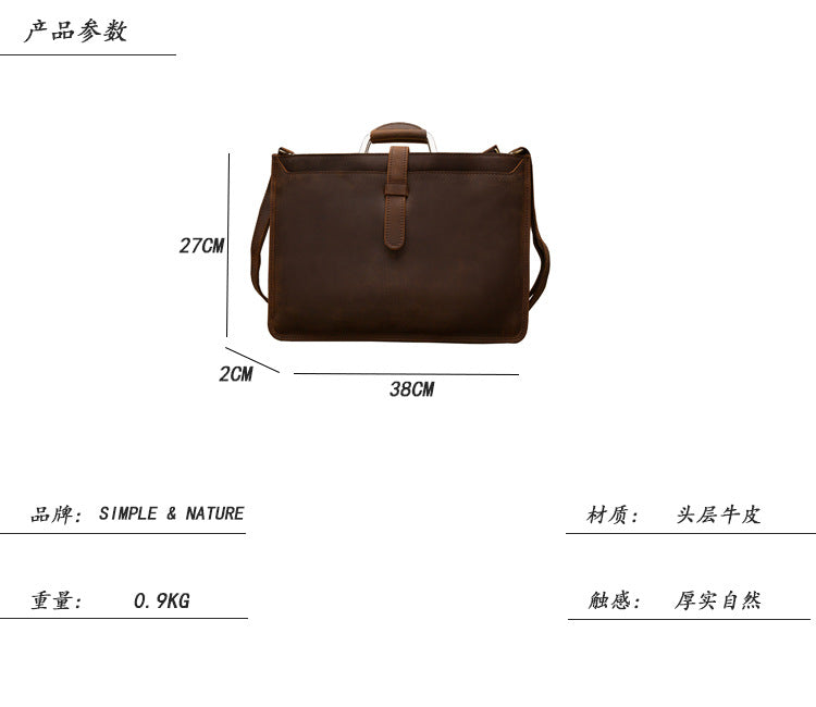 Men's Handbag Handbag Handmade Cowhide Genuine Leather Shoulder Bag Retro Casual Business Briefcase File Bag 