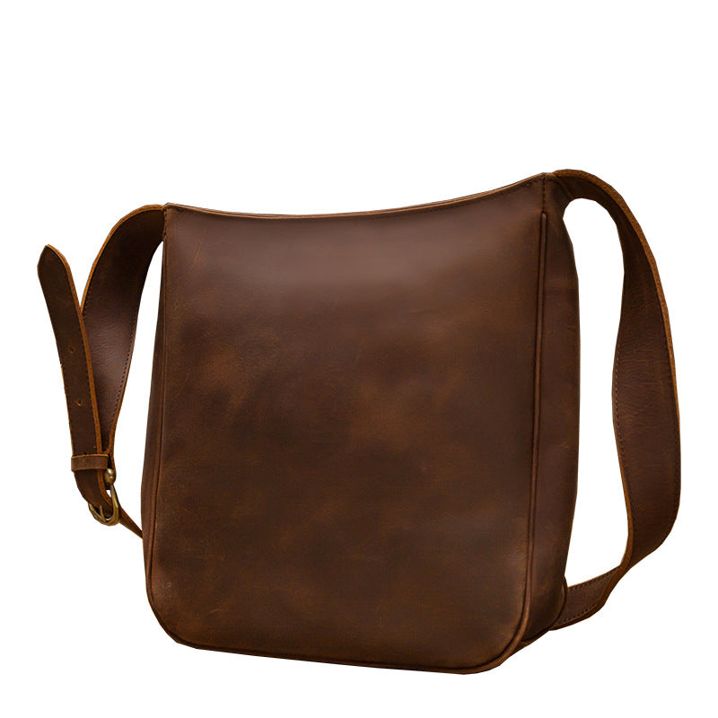 Men's Shoulder Bag Genuine Cow Leather Crazy Horse Handmade Unique Korean Fashion Casual Crossbody Bag 