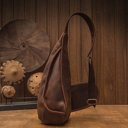 Men's Bust Bag Genuine Cowhide Leather Handmade Original Vintage Men's Shoulder Bag Crossbody Bag 