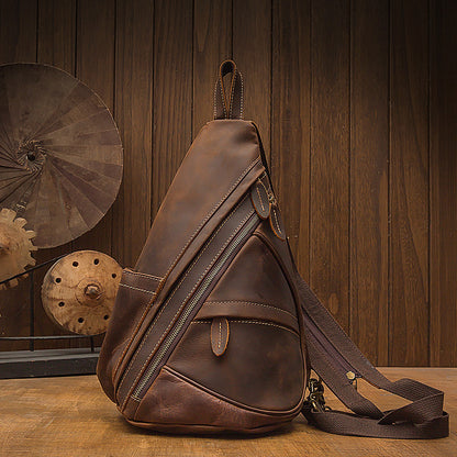 Men's Bust Bag Genuine Cowhide Leather Handmade Fashion Large Capacity Multifunctional Retro Crossbody Bag Casual Two Shoulder Backpack Rucksack 