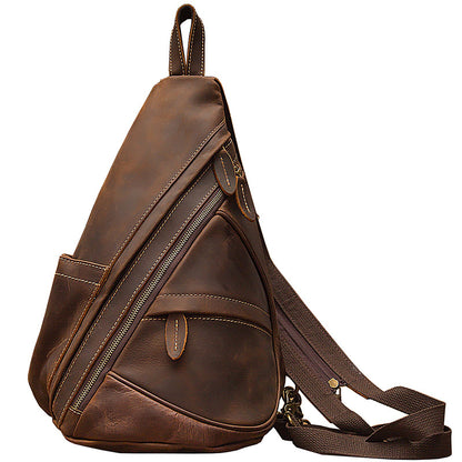 Men's Bust Bag Genuine Cowhide Leather Handmade Fashion Large Capacity Multifunctional Retro Crossbody Bag Casual Two Shoulder Backpack Rucksack 