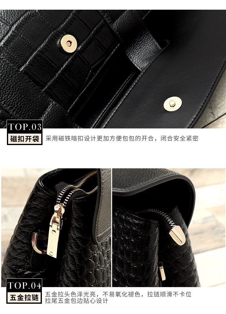 Women's bag Genuine leather crocodile pattern handbag Large capacity fashion Boston bag Shoulder bag Handbag.bag