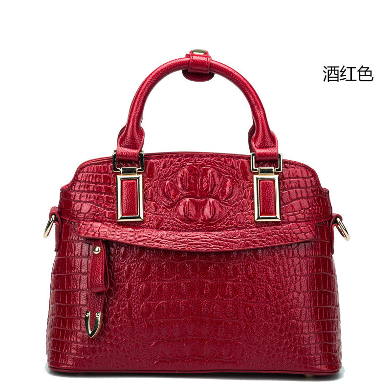 Women's bag Crocodile pattern genuine leather handbag Fashion shoulder bag Cowhide Commuting OL handbag that goes with anything. Bag